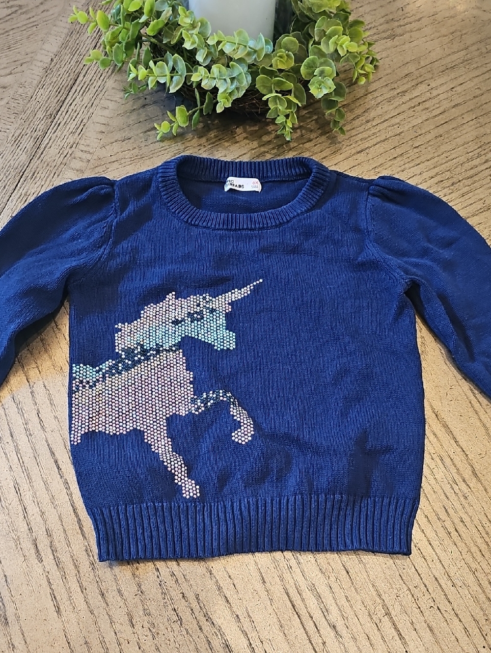 Epic Threads Navy Blue Unicorn Sequin Sweater 6X